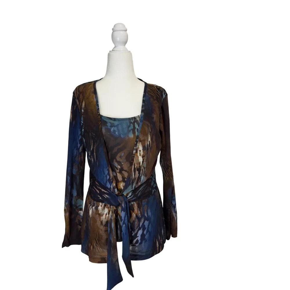 Vintage Y2K Animal Print 2-Piece Tank & Tie-Front‎ Jacket Set Women's Size M